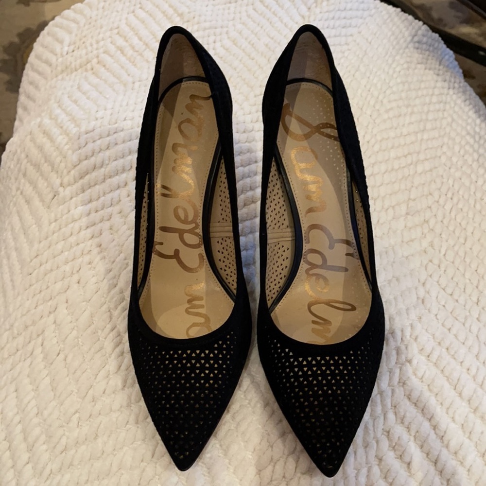 Sam Edelman Women’s Hazel Heels Black Suede Perforated Detail- size 9M Brand NIB
